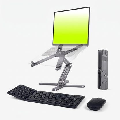 The Ultimate Nomadic Workspace™ | Foldable Keyboard & Mechanical Swivel Stand Combo