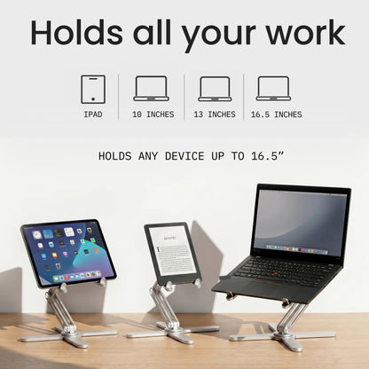 The Ultimate Nomadic Workspace™ | Foldable Keyboard & Mechanical Swivel Stand Combo - Detail View