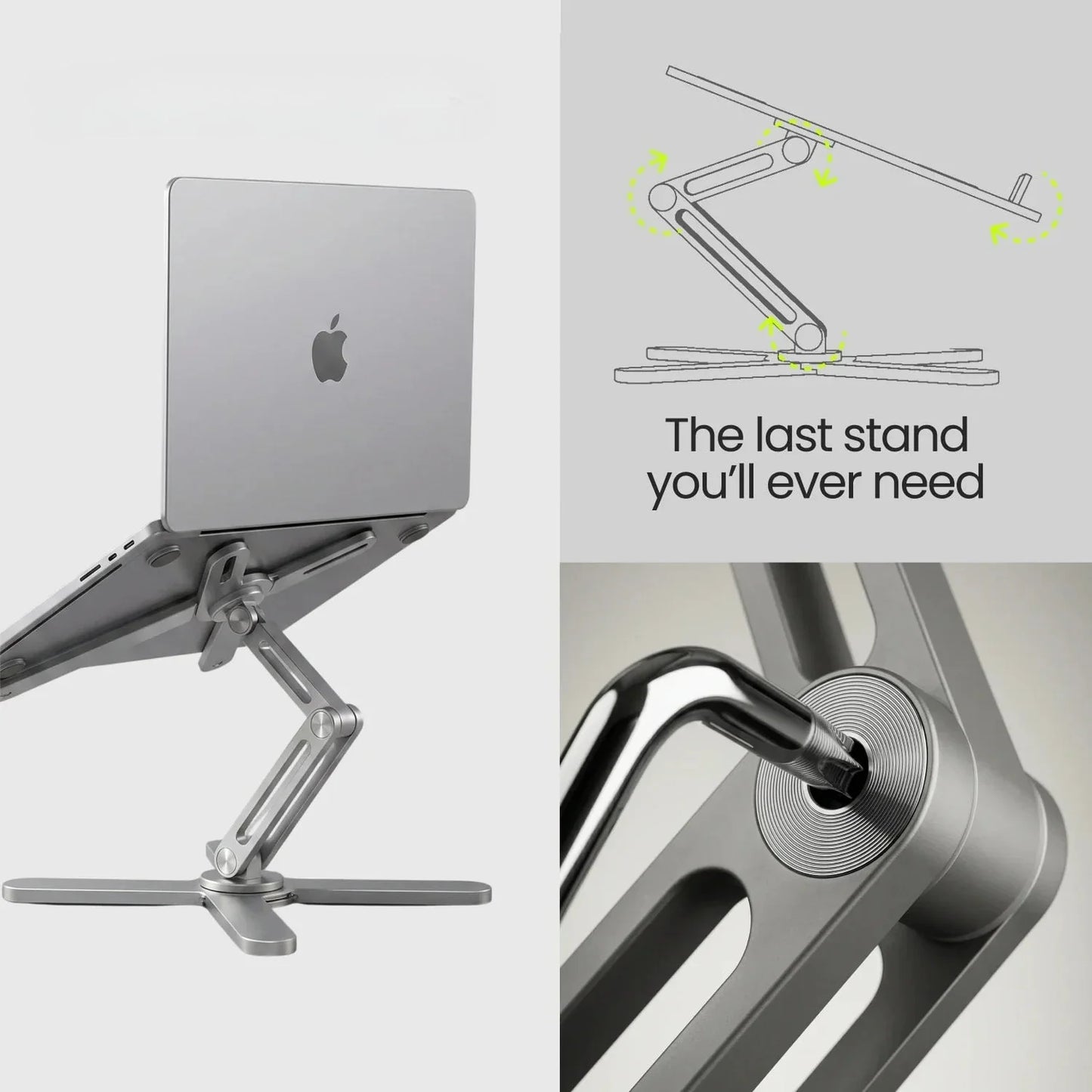 The Ultimate Nomadic Workspace™ | Foldable Keyboard & Mechanical Swivel Stand Combo - Detail View