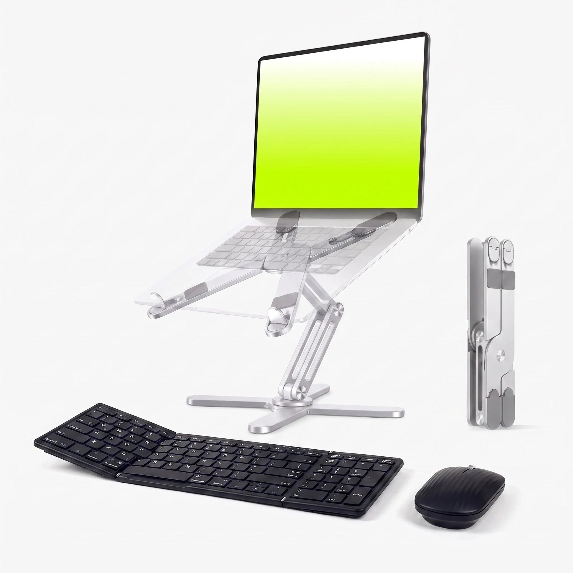 The Ultimate Nomadic Workspace™ | Foldable Keyboard & Mechanical Swivel Stand Combo - Main Photo